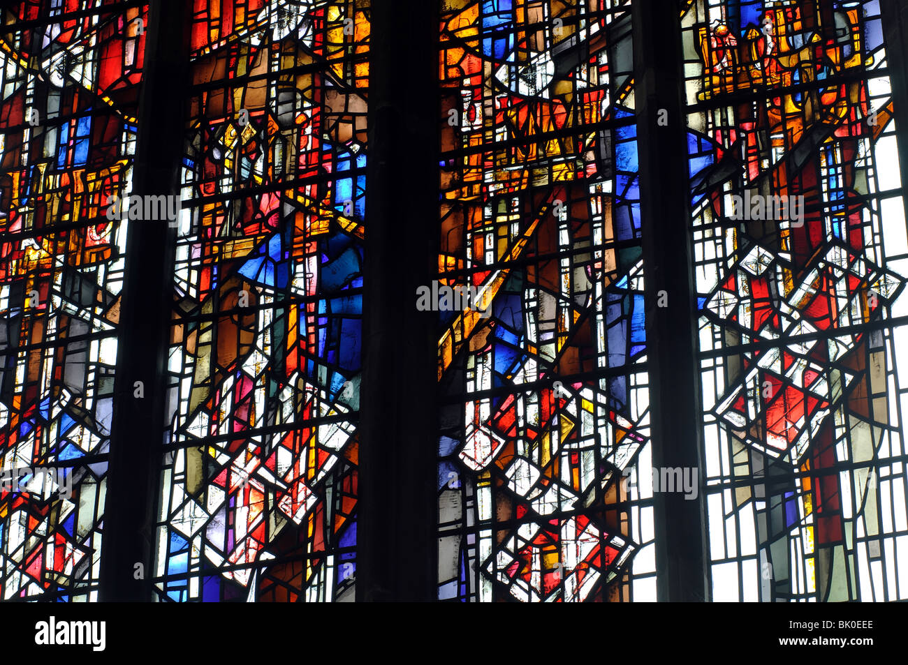 Modern stained glass, St. Editha`s Church, Tamworth, Staffordshire, England, UK Stock Photo